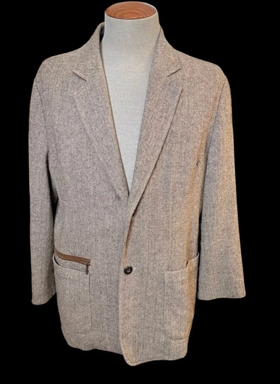 Tommy Bahama Brown Wool Blend Herringbone Tweed Blazer Elbow Patches 2 Btn Large